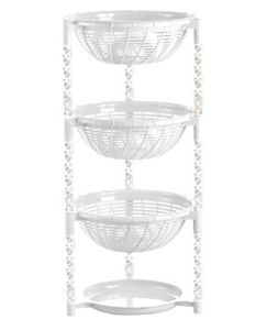 Uncluttered Designs Stacking Basket Bins (3 Tier + Plate) — Display for Fruit, Potato, Onion & Produce — Crafts, Art Supplies & Housewares Organizer — Bedroom & Bathroom Organization & Storage (White)