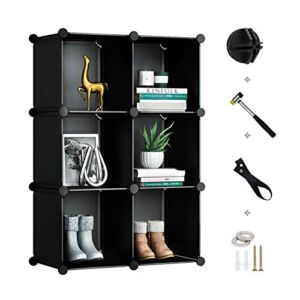 GREENSTELL 6 Cubes Storage Organizer,DIY Plastic Stackable Shelves Multifunctional Modular Bookcase Closet Cabinet for Books,Clothes,Toys,Artworks (Black)
