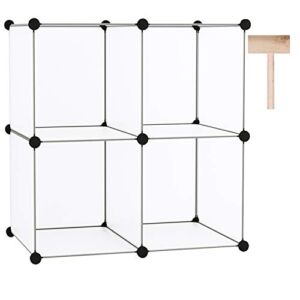 C&AHOME Cube Storage Organizer, 4-Cube Shelving Units, DIY Closet Storage, Modular Book Shelf, Ideal for Bedroom, Living Room, Office, 24.8″ L x 12.4″ W x 24.8″ H Translucent White