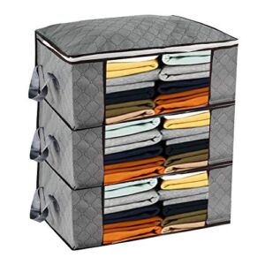 Uzifa Storage Bags Clothes Clothing Blanket Comforter Storage bags, Foldable Closet Organizer for Clothes Blankets Closets Bedding Pillow Bedrooms and More, Storage Containers for Bedding, 3-Layer Fabric Clear Window Sturdy Handles and Dual Zippers, (3-Pa