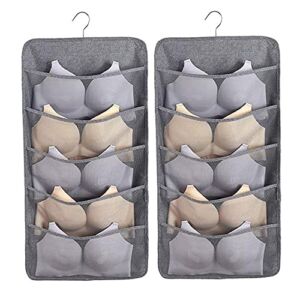 TuuTyss Dual-Sided Hanging Mesh Pockets Closet Organizer for Underwear,Bra,Socks,Accessories with Hanger,10 Large Pockets-Grey