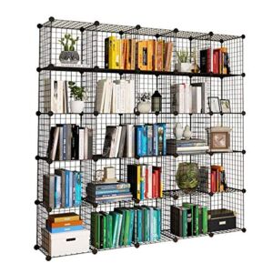 KOUSI 14″x14″ Wire Cube Storage, Metal Grid Organizer, 25-Cube Modular Shelving Unit, Stackable Bookcase, Ideal for Living Room, Bedroom, Office, Garage