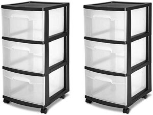 3 Drawer Organizer Cart Black Plastic Craft Storage Container Rolling Bin Set 2