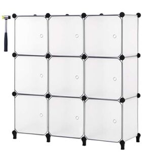ANWBROAD Cube Storage Organizer with Doors 9-Cube DIY Modular Closet Cabinet Plastic Clothes Units Organizer Bookshelf for Bedroom Home Room Office 36.8″x12.4″x49.8″ White ULCS09TM
