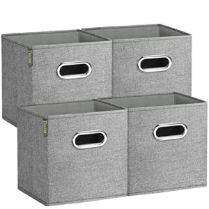 BALEINE Premium Foldable Cube Storage Bins, Collapsible Linen Fabric Cube Organizer with Aluminum Handles, 10.5″ x 10.5″ x11″ Heavy Duty Cube Baskets, Winter Gray 4 Pack