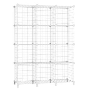AWTATOS Wire Cube Storage Organizer Metal Grids 12 Cube Shelf Bookshelf Stackable Closet Shelves Organizer Modular Square Organizer Shelving, Ideal Storage Solution for Bedroom, Office, White