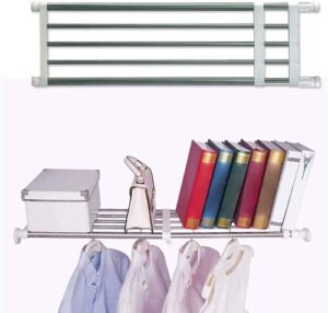 BAOYOUNI Closet Tension Shelf Rod Heavy Duty Wardrobe Organizer Adjustable Storage Shelves Rack DIY Closet Dividers Separators for Kitchen Bathroom Bedroom Garage, 19.69-31.5 Inches