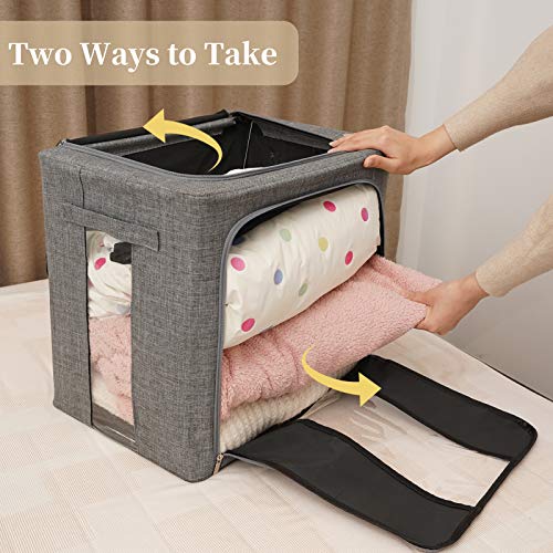 2 Pack 53L Oxford Steel Frame Storage Box for Closet Organization, Collapsible Storage Bins for Clothes blankets, Stackable Storage Boxs with Clear Windows and Handles, Gray | The Storepaperoomates Retail Market - Fast Affordable Shopping