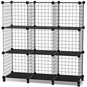 Anenz Wire Cube Storage Shelves 9 Cube Storage Organizer,DIY Metal Shelf for Closet Modular Bookshelf Storage Cube Shelf for Closet, Toys, Clothes, Tools-Black