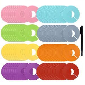 Caydo 72 Pieces 8 Colors Clothing Size Dividers Round Hangers Closet Dividers with Marker Pen