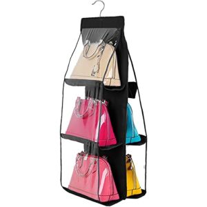 Geboor Hanging Handbag Organizer Dust-Proof Storage Holder Bag Wardrobe Closet for Purse Clutch with 6 Larger Pockets Black(1Pcs)