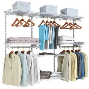 Tangkula 4 to 6 FT Custom Closet System, Wall Mounted Closet with Hanging Rod, Metal Hanging Storage Organizer Rack Wardrobe with Shelves, Adjustable Closet System Kit for Bedroom