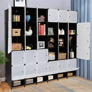 VINGLI Cube Storage Organizer, Plastic Closet Cabinet, DIY Plastic Modular Book Shelf Unit, Cube Shelves with Doors and Hanging Rods, White 30 Cubes