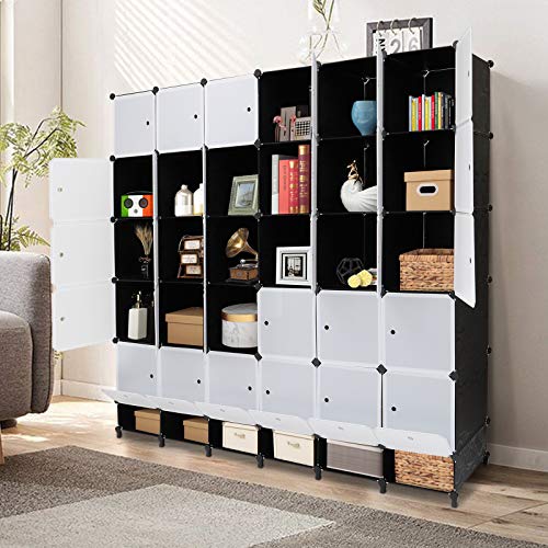 VINGLI Cube Storage Organizer, Plastic Closet Cabinet, DIY Plastic Modular Book Shelf Unit, Cube Shelves with Doors and Hanging Rods, White 30 Cubes | The Storepaperoomates Retail Market - Fast Affordable Shopping