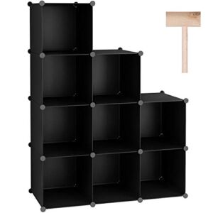 C&AHOME Cube Storage, 9-Cube Bookshelf, Plastic Closet Cabinet Organizer, DIY Stackable Bookcase, Modular Shelving Units Ideal for Home, Office, Kids Room, 36.6″ L x 12.4″ W x 48.4″ H Black