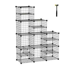 C&AHOME Wire Cube Storage, Wire Grids Organizer Unit with Large and Small Dividers, Metal C Grids Shelving, Storage Bins, Ideal for Closet Cabinet, Bedroom, Living Room, Office, Dormitory, Black