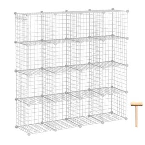 C&AHOME Wire Cube Storage, 16-Cube Organizer Metal Grids Storage, Storage Bins Shelving, Modular Bookshelf Shelves, DIY Closet Cabinet Ideal for Bedroom, Office 48.4”L x 12.4”W x 48.4”H White