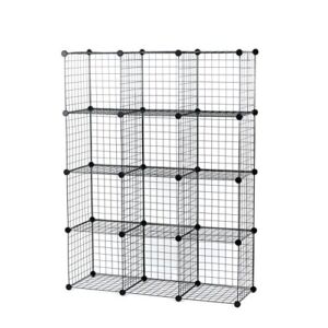 UNICOO – 14*14 Inch Big Cube Multi Use DIY 12 Cube Wire Grid Organizer, Bookcase, Bookshelf, Storage Cabinet, Wardrobe Closet,Toy Organizer, Wire Cube Storage- (Black Wire)