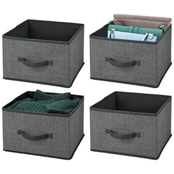 mDesign Soft Fabric Closet Storage Organizer Holder Cube Bin Box, Open Top, Front Handle for Closet, Bedroom, Bathroom, Entryway, Office – Textured Print, 4 Pack – Charcoal Gray/Black | The Storepaperoomates Retail Market - Fast Affordable Shopping
