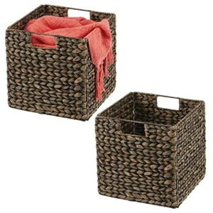 mDesign Natural Woven Hyacinth Durable Storage Organizer Basket Bin for Cube Furniture Shelf Organization in Bedroom, Bathroom, Office – Hold Clothes, Blankets, Linens, Accessories, 2 Pack, Black Wash