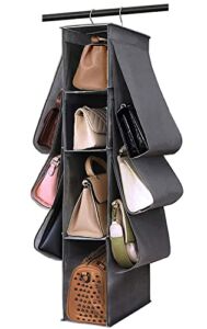 OULLYY Hanging Purse Handbag Organizer Wardrobe Closet Organizer Nonwoven 10 Pockets Hanging Closet Storage Bag with 360 Degree Swivel Hook