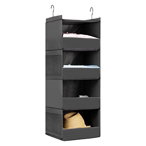 DonYeco 4-Shelf Hanging Closet Organizers and Storage, Collapsible Closet Storage Organizer with 4 Side-Pockets, for RV Wardrobe Camp, Hanging Organizer for Shoes Toys Baby Clothes | The Storepaperoomates Retail Market - Fast Affordable Shopping