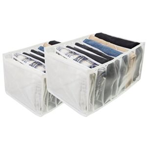 7 Grids Washable Wardrobe Clothes Organizer, 2PCS Foldable Visible Grid Storage Box with Multiple Layers, Storage Containers for Scarves, Leggings (Jeans Grid, 2White)