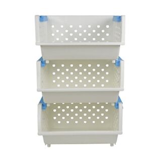 Hommp 3-Pack Plastic Stackable Storage Basket, White Stacking Organizer Basket