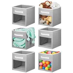 mDesign Fabric Nursery/Playroom Closet Storage Organizer Bin Box with Front Handle/Window for Cube Furniture Shelving Units, Hold Toys, Clothes, Diapers, Bibs, Jane Collection, 6 Pack – Gray/White