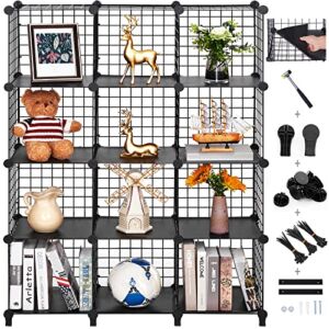 ANWBROAD Wire Cube Storage Organizer, 12 Cube Metal Grid, Wire Shelves Organizer, C grids panels, Stackable Modular Bookshelf, Ideal for Bedroom Living Room Office 11.8” x 11.8” Black ULWT012B