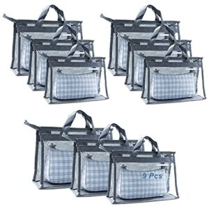 9Pcs Clear Handbag Storage Dust Cover Organizer Bags, Transparent Dustproof Purse Protector Storage Bag with Zipper Handles for Closet Shelf–3 Sizes (Grey)