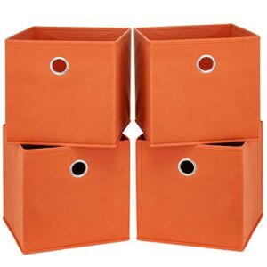 i BKGOO Foldable Storage Cube Drawer Bins Collapsible Fabric Storage Boxes with Round Metal Grommets for Organizing Shelf Nursery Home Closet 4 Pack Orange 11x11x11 inch