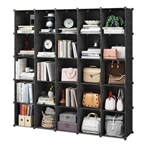 KOUSI Portable Storage Cubes-14″ x14″(Load-Bearing Metal Panel) Modular Bookshelf Units,Clothes Storage Shelves,Room Organizer,Black,25 Cubes