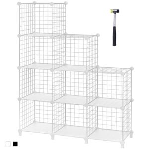 ANWBROAD Wire Cube Storage Organizer 9 Cube Metal Grids Shelves Storage Bins Shelving Stackable Modular Bookshelf Shelf Cubbies Unit Closet Cabinet for Living Room Office White LWT009T