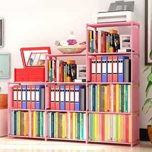 OppsDecor 9-Cubes Bookshelf, 4 Tier Shelf Adjustable DIY Bookcases for Kid, Book Shelf Organizing Storage Shelving Cabinet for Bedroom Living Room Office (Pink)