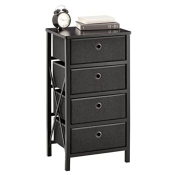 mDesign 4 Drawer Foldable Dresser Storage Unit Chest – Wood Frame, Easy Pull Fabric Bins – Farmhouse Organizer Unit for Household Storage Bedroom, Hallway, Entryway, Closets – Black | The Storepaperoomates Retail Market - Fast Affordable Shopping