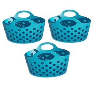 Small Colorful Plastic Basket with Handles for Organizing Pantry Organization and Storage Set of 3 Blue Colored Bendable & Nestable Soft Carry Totes for Shelves Kitchen, Fruit, Toy, Lego Blocks 3 Pack