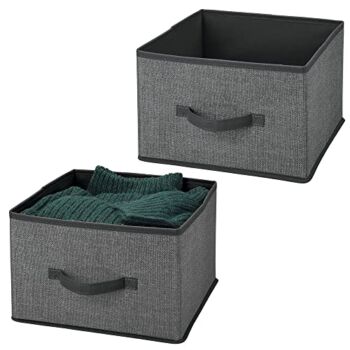 mDesign Soft Fabric Closet Storage Organizer Holder Cube Bin Box, Open Top, Front Handle for Closet, Bedroom, Bathroom, Entryway, Office – Textured Print, 2 Pack – Charcoal Gray/Black | The Storepaperoomates Retail Market - Fast Affordable Shopping