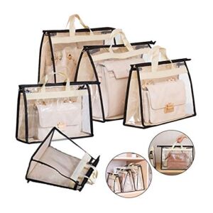Gcroet Handbag Storage, Handbag Organizer Dust Cover Bag Transparent Anti-dust Purse Storage Bag for Hanging Closet with Zipper and Handle Space-Saving Storage Bag(5 Pack)