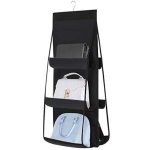 inheming Hanging Purse Handbag Organizer, Dust-Proof Space Saver Storage Holder Bag, 6 Pockets Wardrobe Closet Handbags Storage(Black)