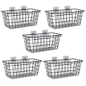 XINFULL 5 Pack Wire Storage Baskets Household Metal Wall-Mounted Containers Organizer Bins for Kitchen Bathroom Freezer Pantry Closet Laundry Room Cabinets Garage Shelf, Medium