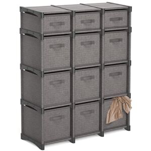 12 Cube Storage Organizer, Gray Storage Cubes Organizer Shelves, Sturdy Cubbies Storage Shelves with Cube Storage Organizer Bins, DIY Cube Shelf Organizer for Bedroom, Playroom, Office, & Dorm