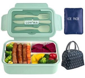 Bento Box Adult Lunch Box, 37OZ Bento box for Adults Kids With Ice Pack 6 Liter Insulated Lunch Bag Set, With Built-in Utensils, , Leakproof, Durable, BPA-Free and Food-Safe Materials（Mint Green）