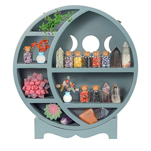 SSISSI Moon Shelf for Crystals with Stand – Crystal Display Phase Boho Wall Decor Small Nursery Holder Circle Home Office Room Decor, Blue Grey | The Storepaperoomates Retail Market - Fast Affordable Shopping