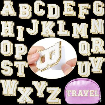 52 Pieces Self Adhesive Chenille Letter Patches Glitter Chenille Letter Patches Chenille Initial Patches for DIY Mobile Phone Backpacks Hat (White) | The Storepaperoomates Retail Market - Fast Affordable Shopping