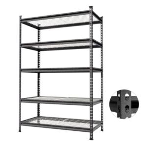 WORKPRO 5-Tier Metal Storage Shelving Unit, 48”W x 24”D x 72”H, Adjustable Storage Rack Heavy Duty Shelf, 4000 lbs Load Capacity (Total), for Garage, Kitchen, Bathroom, Warehouse, Black/Sliver