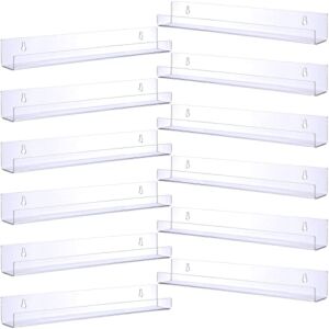 Chunful 12 Pack Acrylic Floating Shelves Wall Mounted 15 Inch Acrylic Invisible Kids Floating Wall Ledge Bookshelf Clear Wall Shelf Organizer for Home, Bedroom, Bathroom, Kitchen Storage