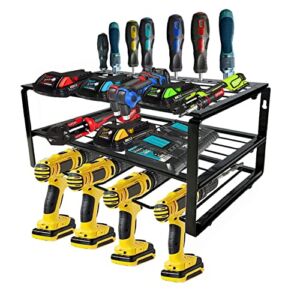 Drill holder Storage rack Power tool organizer Wall Mounted Storage Rack for Heavy Duty garage tools Floating Tool Shelf Handheld Power Tools Utility Storage Rack for Cordless Drill & Screwdriver high bearing capacity (16 inches, black)