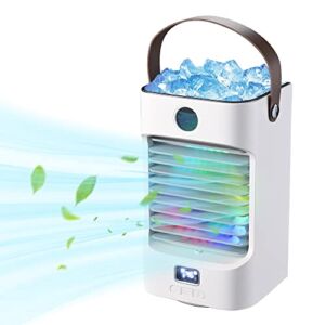 Yescom Portable Desktop Cooler Fan Multiple Functional Air Conditioner Fan with 3 Wind Speed & 7 Colors LED Light for Camping Home Office,White