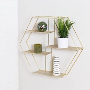 Honey-Can-Do Four-Tier Hexagonal Decorative Metal Wall Shelf, Gold SHF-09352 Gold